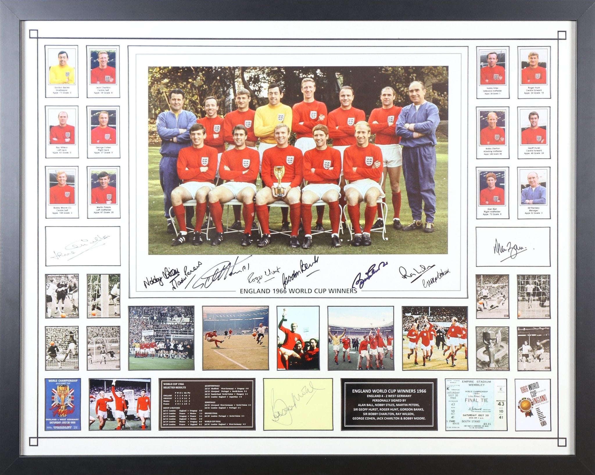 1966 11 Signed England 24 x 32 Photograph and White Card Framed Display - Memorabilia Framers Shop